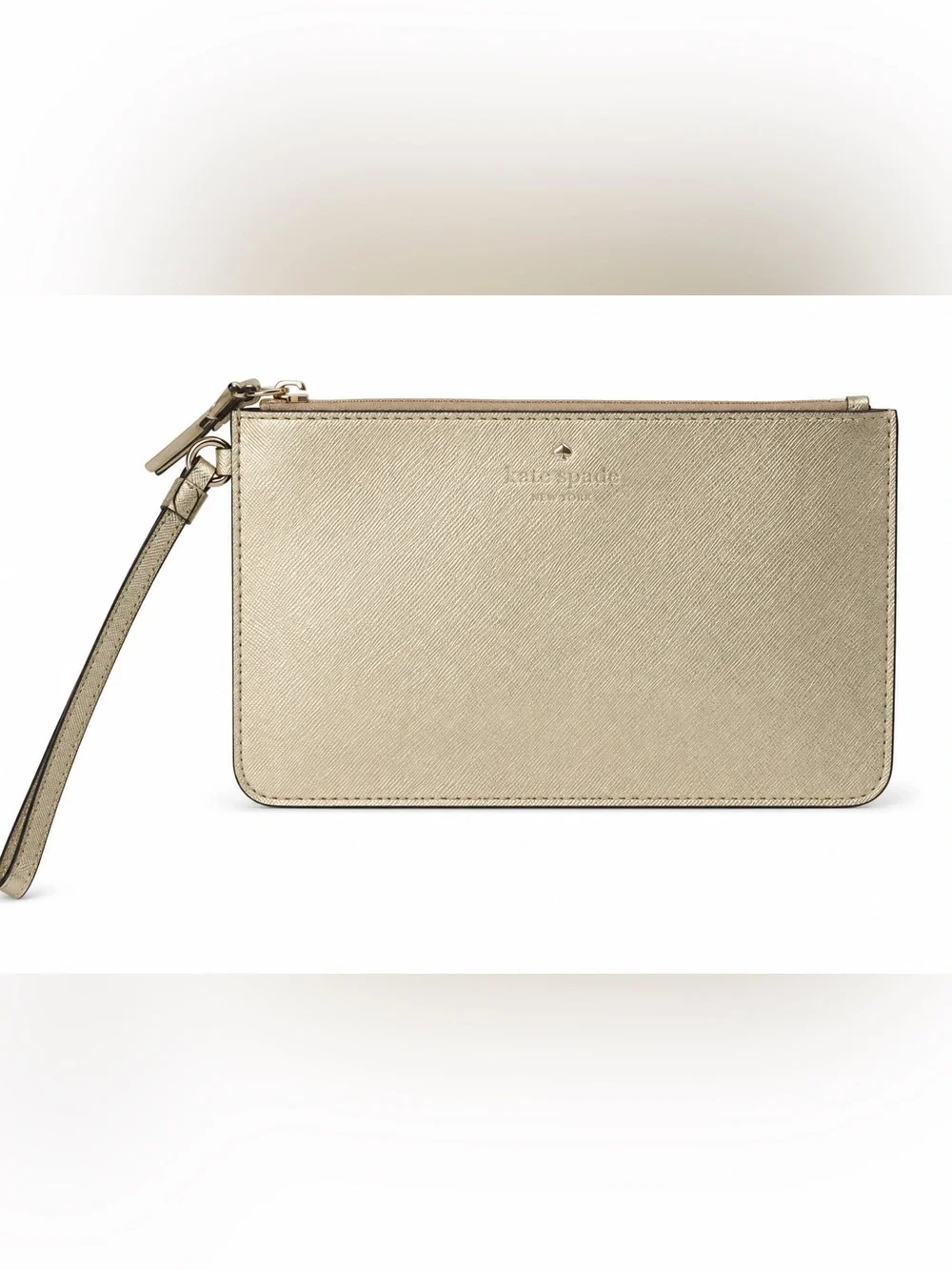 Kate Spade Gold Saffiano Leather Wristlet Clutch Wallet Pouch Polka Dot Lining